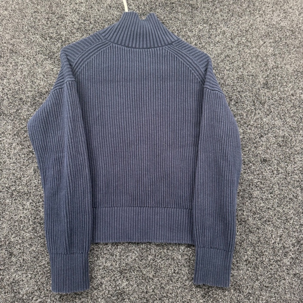 Everlane Organic Cotton Ribbed Mock Neck Sweater Navy Blue Small F-SWTR-TTY-RIB - Picture 2 of 6
